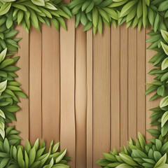 Wall Mural - wooden background with greenery border