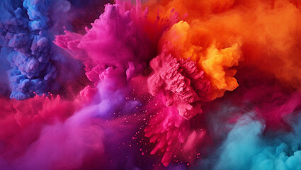 Wall Mural - Colorful dust. An explosion of particles of bright colors. Colored background with lots of dust of different colors, explosion of colors.