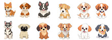 Cute Puppies Dog Breeds Cartoon Vector Clipart