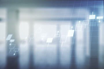 Aufkleber - Multi exposure of abstract virtual financial graph hologram on empty corporate office background, forex and investment concept