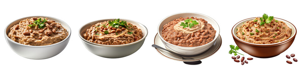 Wall Mural - Bowl of Refried Beans Hyperrealistic Highly Detailed Isolated On Transparent Background Png File