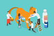 3D Isometric Flat Vector Illustration of Cat Grooming, Pet Care, Health and Hygiene