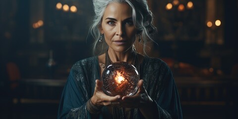 an astrologer or fortune teller woman reads the future and fate. horoscope concept. generative ai