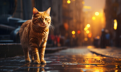 wallpaper of a group of orange cats on an urban background