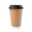 Cardboard coffee cup with black plastic lid isolated background