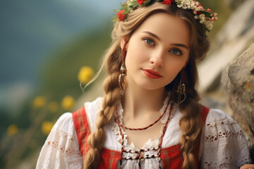 Wall Mural - Cute young beautiful German woman in national costume