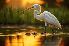 Egret Is Looking For Food In Wetland Conservation And Sustainability