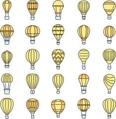 Poster - Sky air balloon icons set. Outline set of sky air balloon vector icons thin line color flat on white