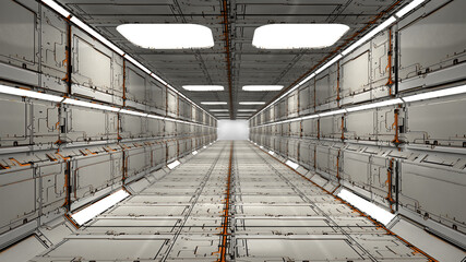 Wall Mural - 3d render futuristic interior corridor