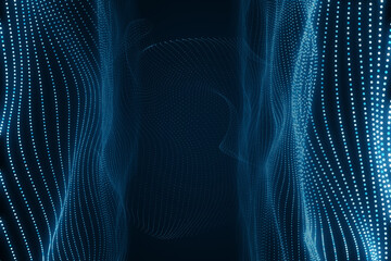 Aufkleber - Digital blue particles forming an abstract silhouette in cyberspace, conceptual virtual reality background. 3D Rendering
