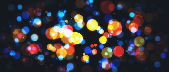 Poster - Abstract blurry bokeh Christmas on wide background. Landing page concept. 3D Rendering.