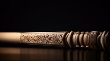  A Close Up Of A Wooden Baseball Bat On A Table With A Reflection Of The Bat On The Table And The Bat In Front Of The Bat Is Made Of Wood.