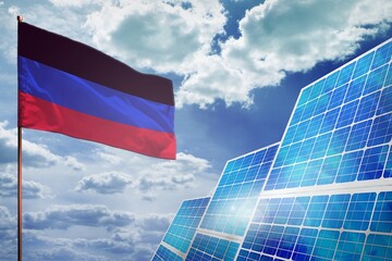 Wall Mural - Donetsk Peoples Republic solar energy, alternative energy industrial concept with flag industrial illustration - fight with global climate changing, 3D illustration