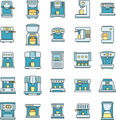 Poster - Automatic coffee machine icons set. Outline set of automatic coffee machine vector icons thin line color flat on white