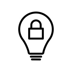 Poster - patented solution locked Icon. bright creative and innovative business idea rights protection logo mark symbol. plagiarism copyright protection lightbulb with padlock vector logo sign