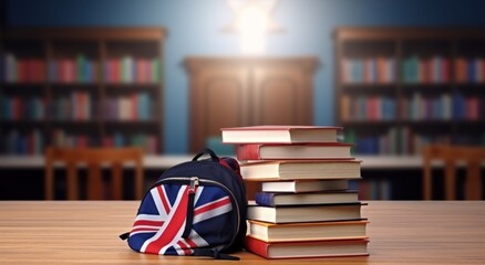 Wall Mural - british flag backpack and books on desk