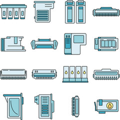 Sticker - Printer cartridge icons set. Outline set of printer cartridge vector icons thin line color flat on white