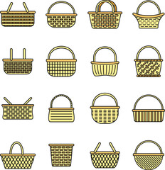 Poster - picnic wicker icons set. outline set of picnic wicker vector icons thin line color flat on white