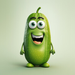 Wall Mural - Cute Cartoon Cucumber Pickle Character with Big Eyes