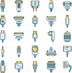 Poster - Adapter connector icons set. Outline set of adapter connector vector icons thin line color flat on white
