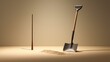  there are two shovels and a shovel on the floor next to a pile of sand and a shovel on the floor next to the floor are two shovels.