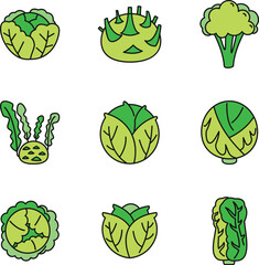 Poster - Agriculture cabbage icons set. Outline set of agriculture cabbage vector icons thin line color flat on white