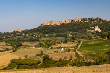 Canvas Print - San Biagio church and old town Montepulciano, Tuscany, Italy