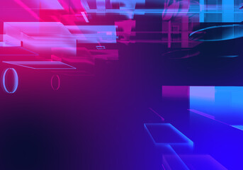 Poster - Abstract 3d blue purple color blockchain isometric digital technology texture background.