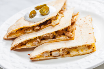 Wall Mural - quesadilla with chicken meat and jalapenos