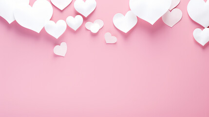 Valentine's day background, Pink color and paper cut with hanging hearts, space for text