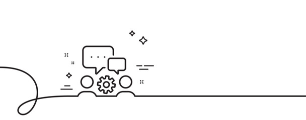 Wall Mural - Engineering team line icon. Continuous one line with curl. Engineer or architect group sign. Working process symbol. Engineering team single outline ribbon. Loop curve pattern. Vector