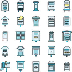 Sticker - Metal mailbox icons set. Outline set of metal mailbox vector icons thin line color flat on white