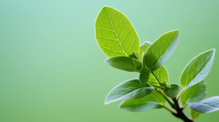 Poster -  a close up of a green leafy plant on a green background with a blurry image of the top part of the plant in the center of the picture.