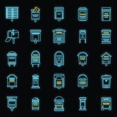 Poster - metal mailbox icons set. outline set of metal mailbox vector icons neon color on black