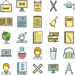 Poster - lesson teacher icons set. outline set of lesson teacher vector icons thin line color flat on white