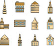Riga Latvia icons set. Outline set of Riga Latvia vector icons thin line color flat on white