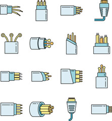 Poster - modern optical fiber icons set. outline set of modern optical fiber vector icons thin line color fla