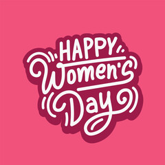 Canvas Print - Happy Women's Day vector typography illustration on pink background. Hand drawn style lettering of International Women's Day Banner, Poster, Postcard, Sticker, template and Social Media Post. 8 March