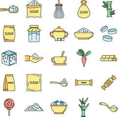 Poster - sugar cane icons set. outline set of sugar cane vector icons thin line color flat on white