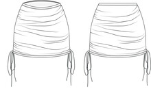 gathered drawstring elastic short mini skirt template technical drawing flat sketch cad mockup design fashion woman