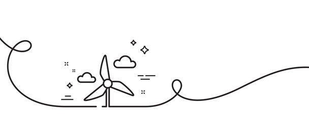 Wall Mural - Windmill turbine line icon. Continuous one line with curl. Wind power energy sign. Alternative supply symbol. Windmill turbine single outline ribbon. Loop curve pattern. Vector