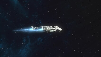 futuristic spaceship flying in space.