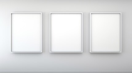 Aufkleber - Three empty picture frames hanging on a wall. Can be used for interior design concepts or showcasing artwork
