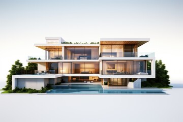 Aufkleber - A modern house with a pool in front of it. Perfect for real estate, architecture, or vacation themes