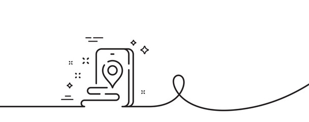 Poster - place line icon. continuous one line with curl. phone map pin sign. gps route marker symbol. place s