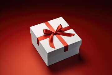 Poster - A white gift box with a red ribbon. Can be used for various occasions and celebrations