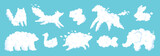 Fototapeta Pokój dzieciecy - Cartoon animal shaped clouds. Imagination game. Cumulus zoomorphic forms. Bear and rabbit. Cloudy mammals. Horse and elephant. Outlines similarity. Garish vector cloudscape elements set