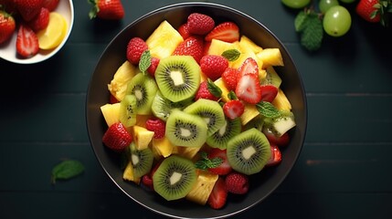 Poster - A bowl of fruit sitting on top of a table. Perfect for adding a touch of freshness to any space