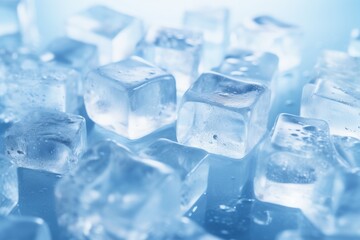 Poster - A pile of ice cubes sitting on top of a table. Perfect for cooling down drinks or creating a refreshing summer atmosphere