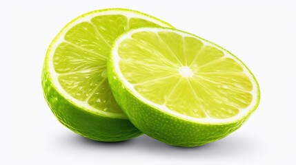 Poster - Freshly cut limes, sliced in half, resting on a clean white surface. Great for adding a refreshing touch to food and beverage-related designs